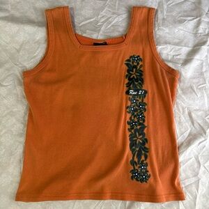 Rue 21 Vintage Orange Surfer Tank Top Size Large Beach Floral Boho Streetwear